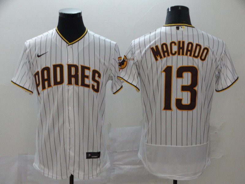 Men San Diego Padres #13 Machado White stripes Nike Elite MLB Jerseys